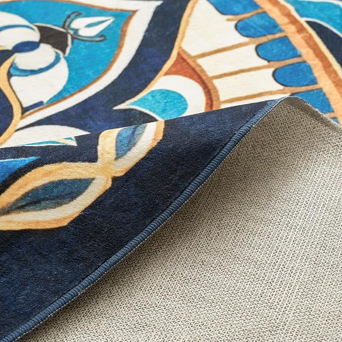 jinchan Mandala Round Rug 6ft Blue Boho Washable Rug Moroccan 6' Round Modern - Image 6
