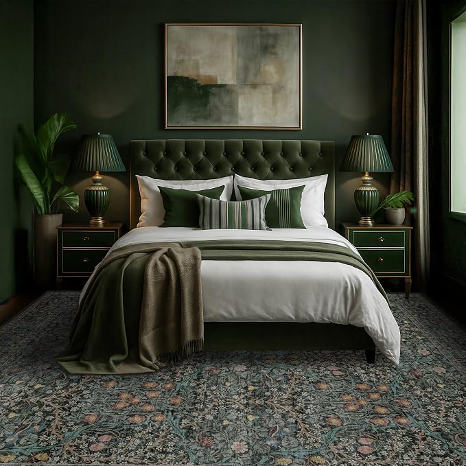 Washable Dark Green Rug for Living Room - Image 4