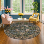 Washable Round Area Rugs 6ft for Living Room, Vintage Large Boho Floral Bird - Image 6
