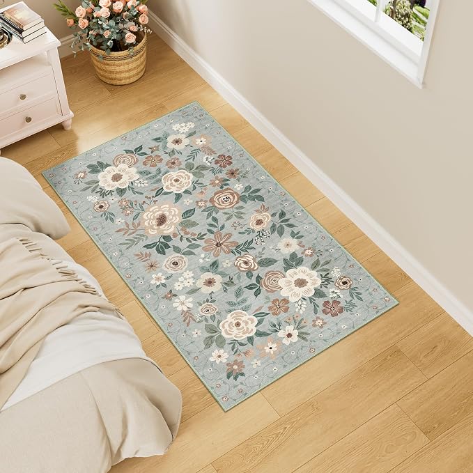 DUKINO 2x4 Rug for Entryway, Washable Kitchen Floral Runner Rug - Image 3
