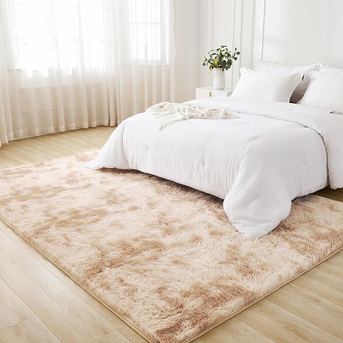 Litanika 5x8 Shag Area Rug for Living Room Bedroom, Tie-Dyed Beige High Pile - Image 3