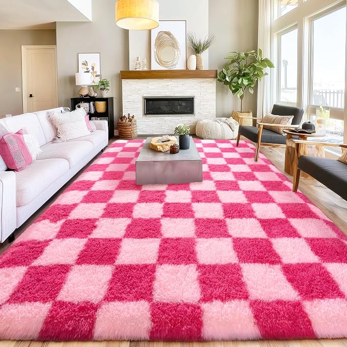 Checkered Rugs for Living Room 6x9, Ultra Soft Fluffy Rug for Bedroom, Modern - Image 6