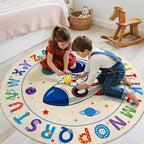 Astronaut Space Kids Round Rug 5ft, Washable Alphabet ABC Circle Carpet - Image 3