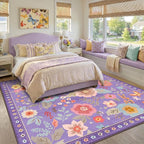 RELEANY Floral Square 8ft Area Rugs Washable Print Boho Cute Carpet Non Slip - Image 2