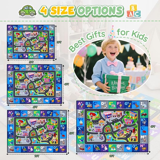 Car Rug Playmat, City Road Map Kids Rug, Educational Learning Play Mat - Image 5