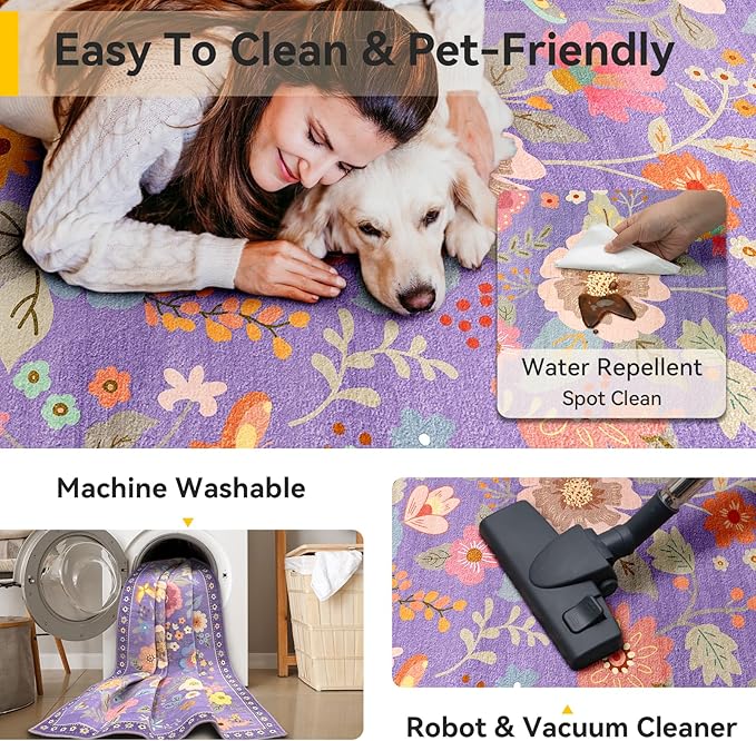 RELEANY Floral 6x9 Area Rugs Washable Print Boho Cute Carpet Non Slip Flower - Image 6