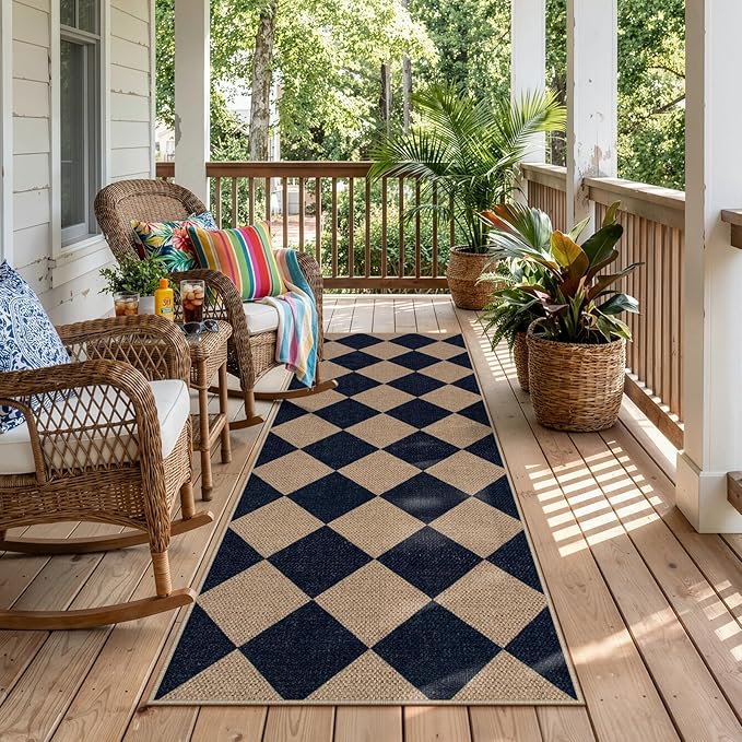 Lahome Colette Checkered Easy Jute Runner Rug, 2x6 Kitchen Mats by Lahome