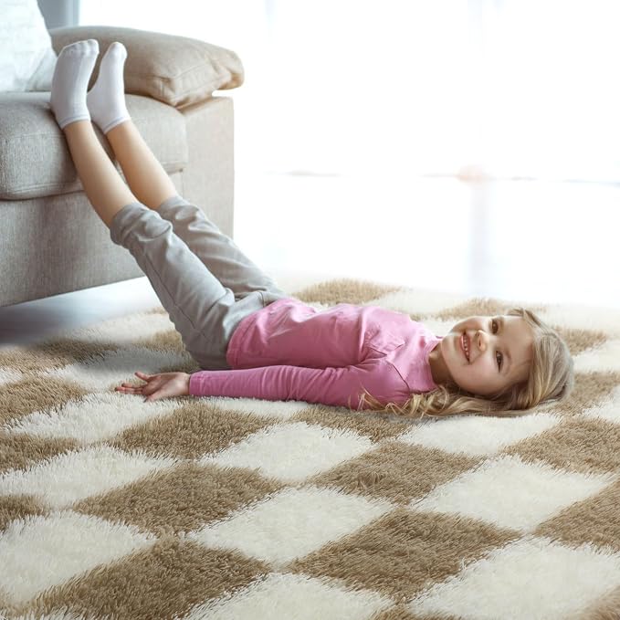 KICMOR 5x7 Beige and Cream White Area Rugs Fluffy Living Room Carpet, Large - Image 9