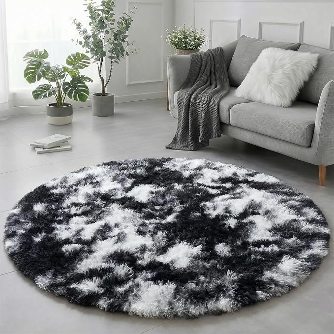 Amdrebio Black White Grey Round Rug 5Ft Circle Area Rugs - Image 4