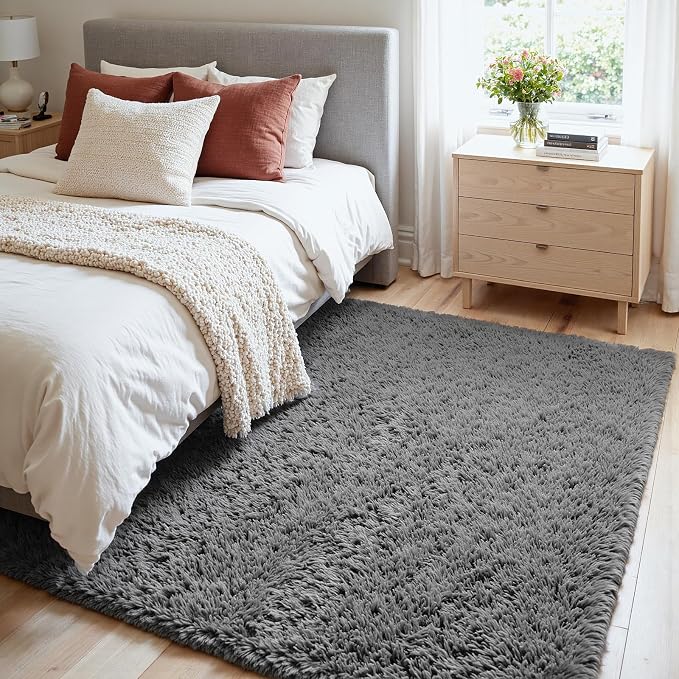 4x6 Area Rugs for Living Room Rug: Soft Fluffy Shag Light Gray Rugs for Bedroom - Image 3