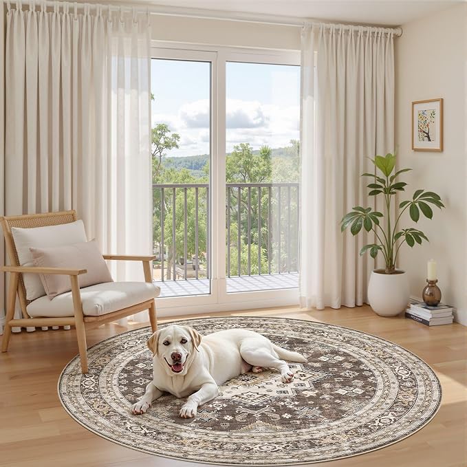 8ft Round Vintage Living Room Area Rug - Image 8