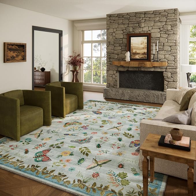 Machine Washable Rug for Living Room: 9x12 Area Rugs Vintage Rug Stain by palohom
