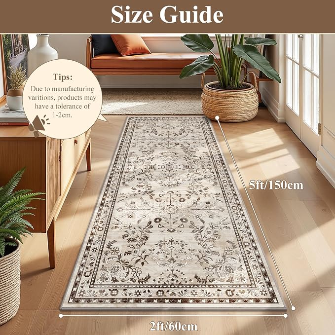 Yamaziot Washable Runner Rug 2x5 – Non Slip Boho Floral Hallway Runner Rug - Image 2