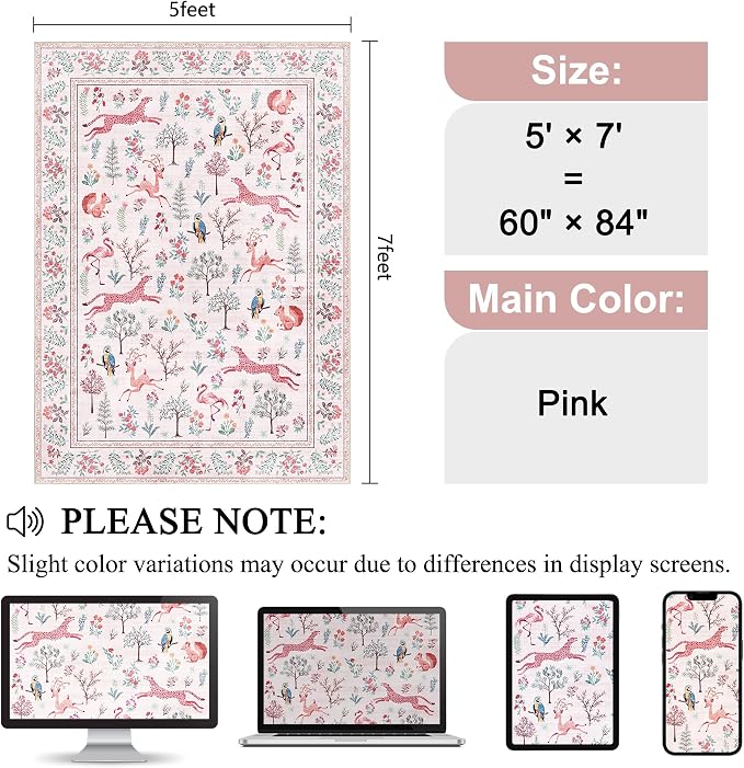DUKINO 5x7 Rug, Washable Animal Living Room Rug - Image 2