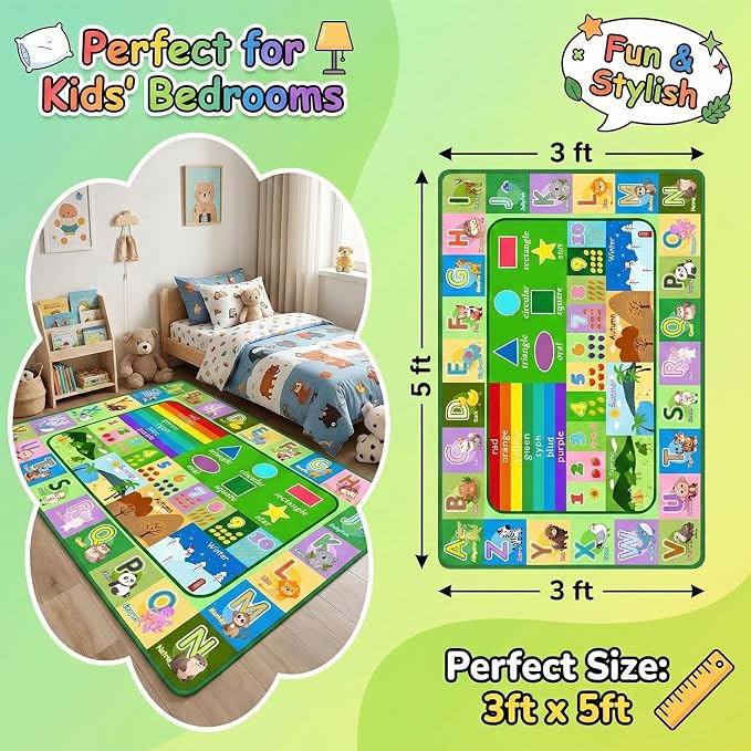 3x5ft Kids Educational Rug, Non-Slip Machine Washable ABC Alphabet Mat & - Image 2