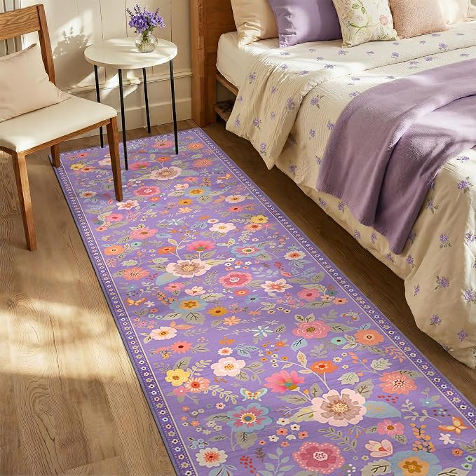 RELEANY Floral 2x8 Area Rugs Washable Print Boho Cute Carpet Non Slip Flower by RELEANY