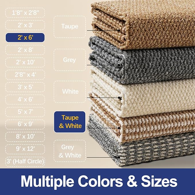 Faux Jute Hallway Runner Rug 2'x6', Washable & Non-Slip, Taupe & White | 0.27" - Image 7