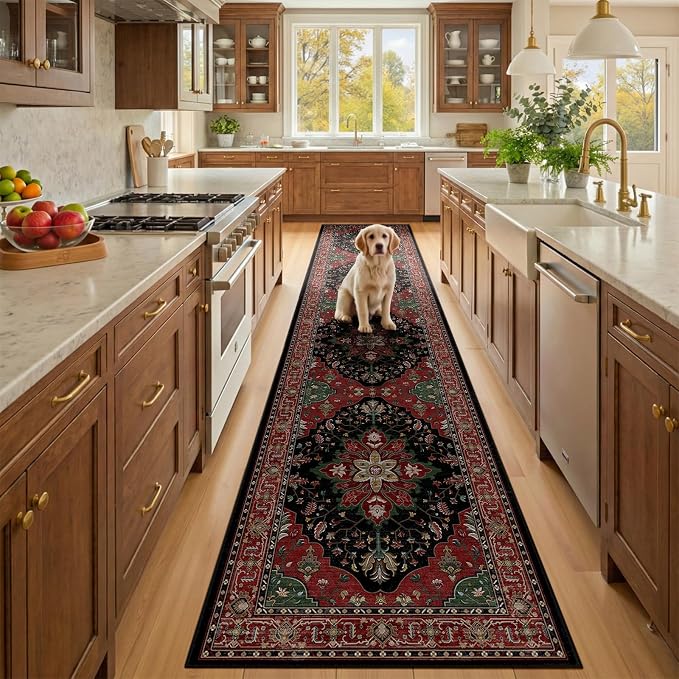 RELEANY Area Rugs Runner 2'x10' Washable Non-Slip, Floral Vintage Distress by RELEANY