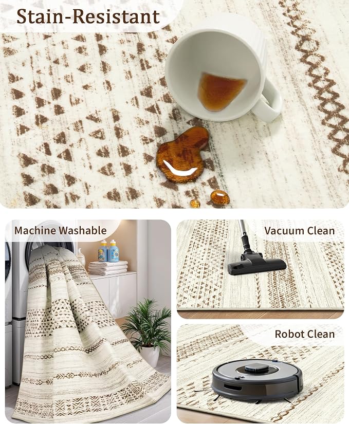 Miukiki 9x12 Area Rug for Living Room Moroccan Washable Rugs Non Slip Indoor - Image 4