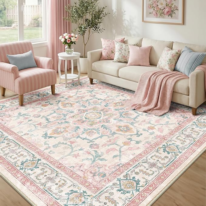 CAPALOCA Machine Washable Rugs Nursery Rug Sq8ft Cute Girl Non Slip Low Pile - Image 2