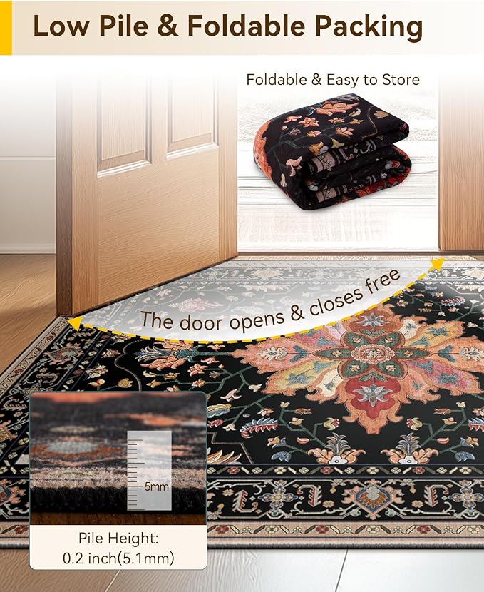 RELEANY Area Rugs 6'x8' Washable Non-Slip, Floral Vintage Distress Medallion - Image 6