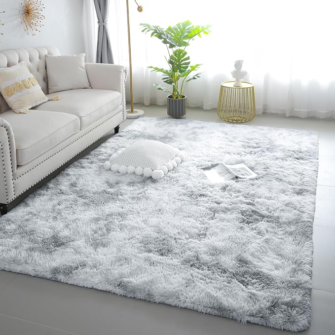 KICHOWUA 6x9 Light Grey Fluffy Shag Area Rug by KICHOWUA