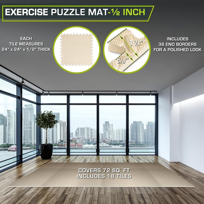 ProsourceFit Exercise Puzzle Mat 1/2-inch, EVA Interlocking Foam Floor Tiles - Image 2