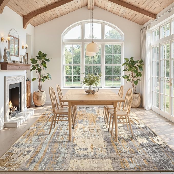Toneed Abstract Area Rug Modern Washable Rug Soft Non Slip Rug Low Pile - Image 3