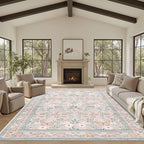 Rugxara 8x10 Pink Rugs for Bedroom Girls, Floral Washable Rug, Boho Area Rug by Rugxara
