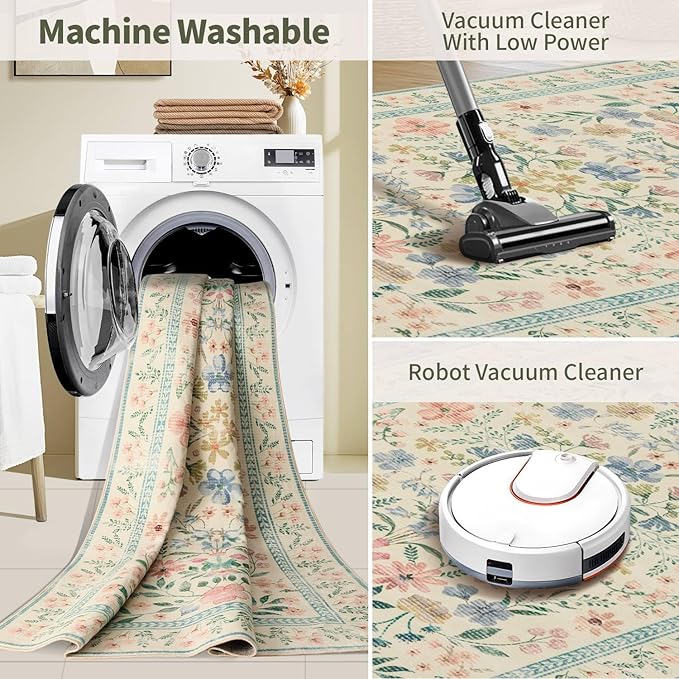 Rugxara 2x6 Floral Runner Rug, Washable Runners - Image 5