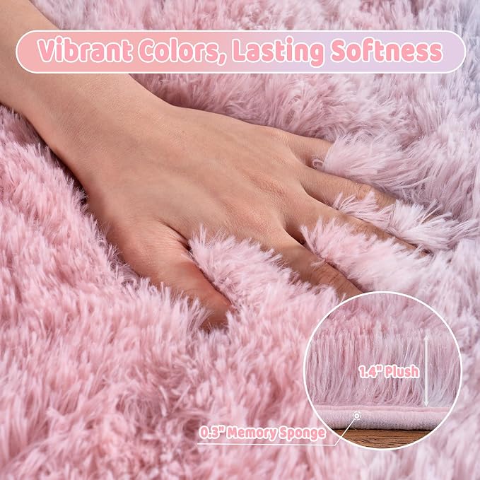 Shag Rugs for Living Room 8x10, Ultra Soft Abstract Pink Big Fuzzy Rugs for - Image 5