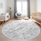Soalmost 6x6 Grey Round Rug 6ft Living Room Circle Rug Gray Vintage Round Area - Image 2