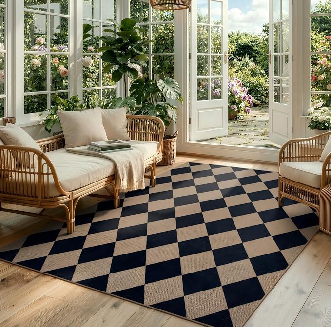 Lahome Colette Checkered Easy Jute Outdoor Rug, 5x7 Area Rugs by Lahome