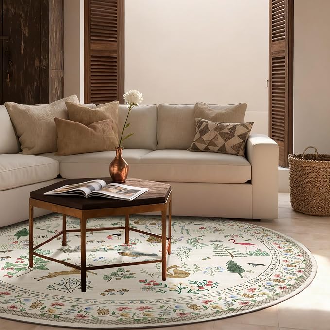 Washable Round Rugs for Bedroom 4ft: Living Room Rug Stain Resistant Non Slip - Image 3