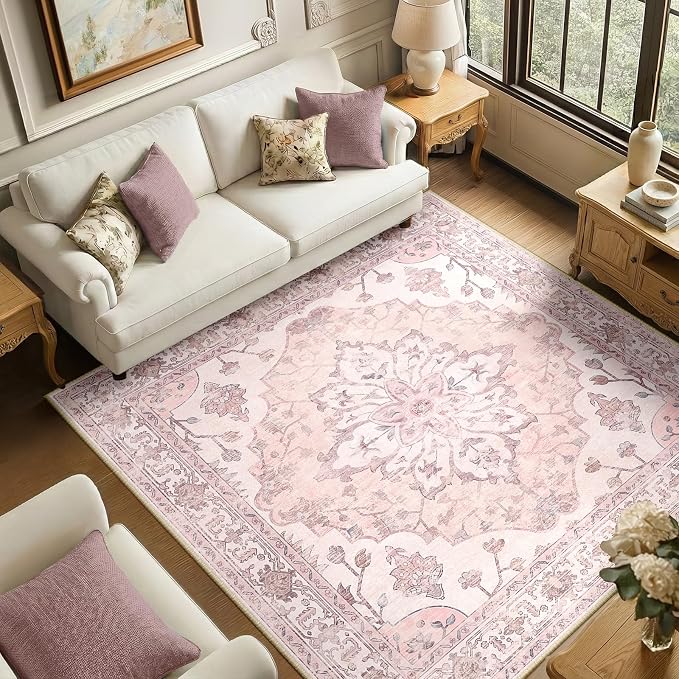 RELEANY Area Rugs Square 6ft Washable Non-Slip, Floral Vintage Distress by RELEANY