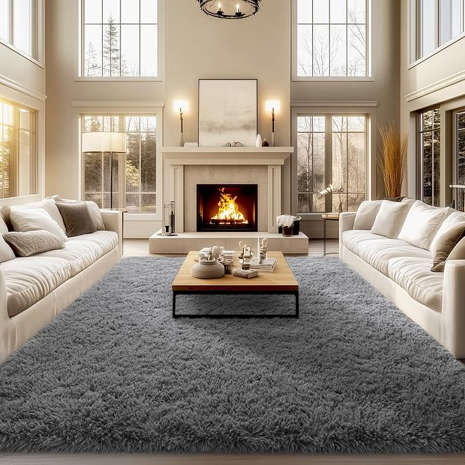 qulint 9x12 Area Rug for Living Room, Soft Fluffy Large Bedroom Carpet Shag by QULINT