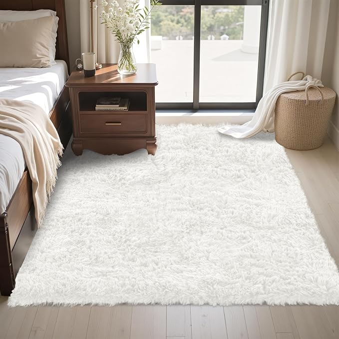 4x6 Area Rug for Living Room:Ultra Soft Fluffy Shag White Rugs, Large Fuzzy - Image 2
