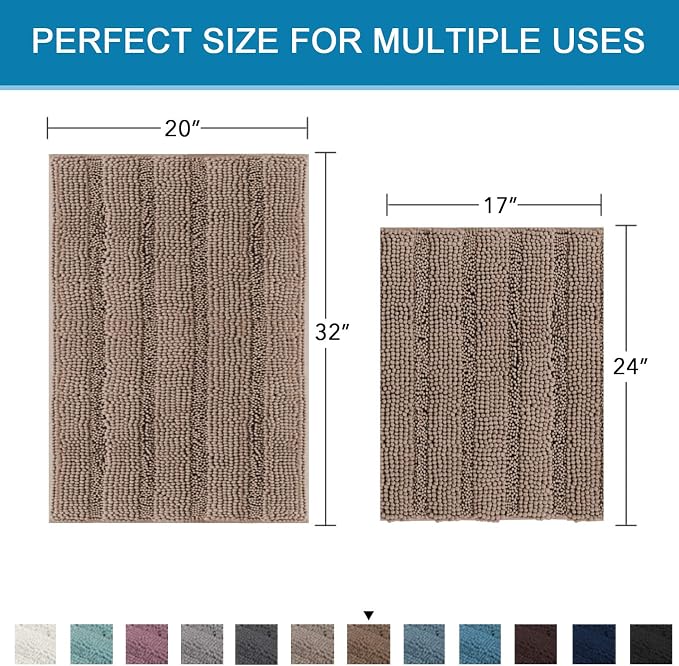 H.VERSAILTEX Bathroom Rugs Sets 2 Piece Non Slip Thick Shaggy Chenille Bathroom - Image 2