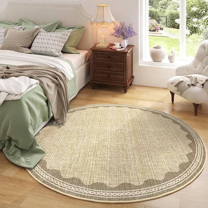 GarveeHome Scalloped Jute Print 6 ft Round Rug Washable Non-Slip Soft - Image 3