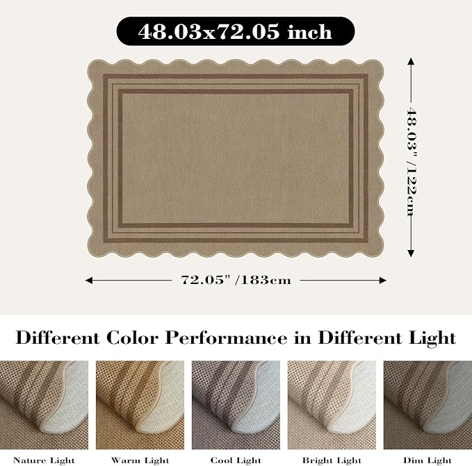 Modern Easy Jute 4x6 Outdoor Patio Rug, Washable Indoor Brown Kitchen Rugs - Image 2