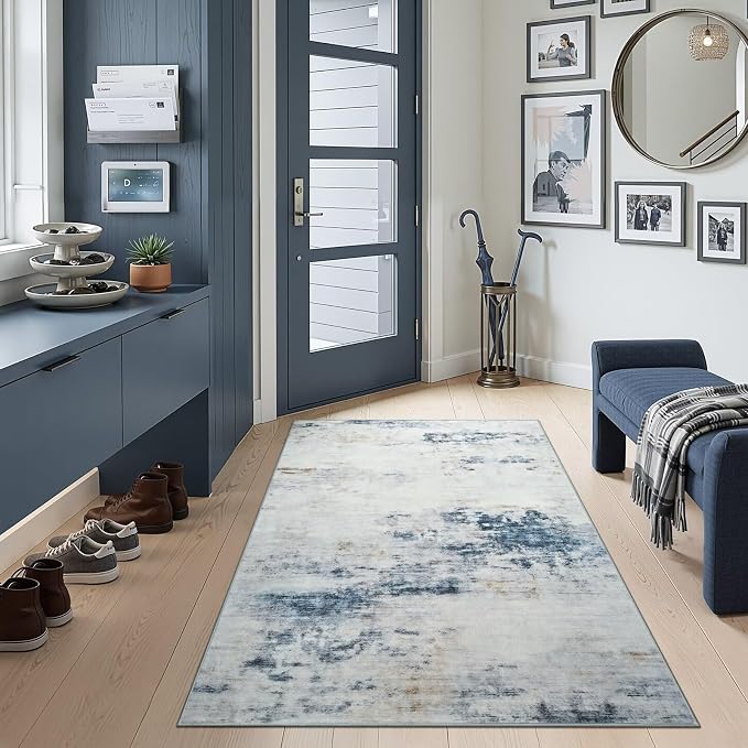 Toneed Abstract Area Rug Modern Washable Rug Soft Non Slip Rug Low Pile - Image 4