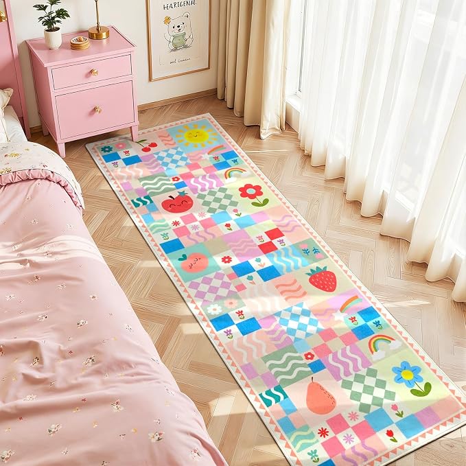Pink Runner Rug for Girls Bedroom, Kids Hallway Washable Rug, Soft Non-Slip - Image 2