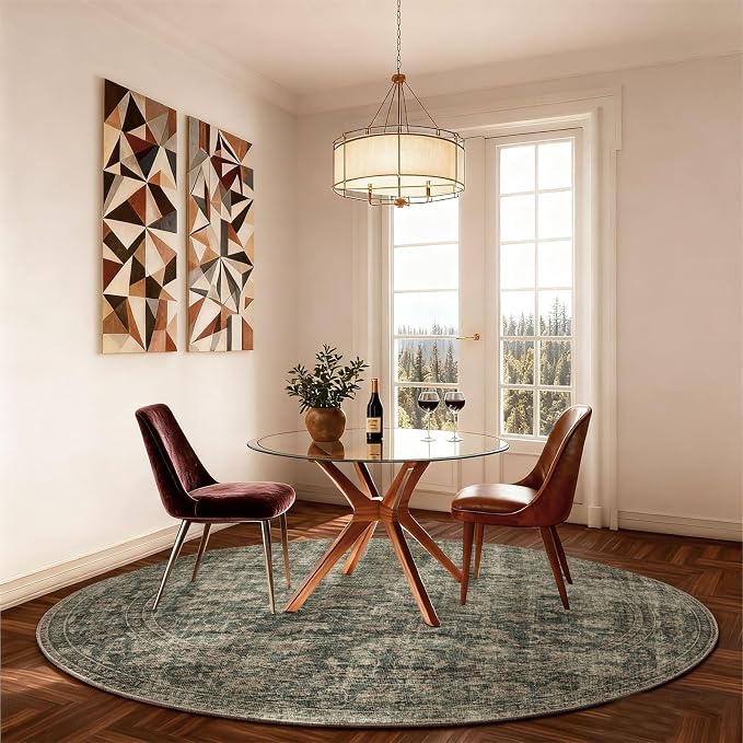 4x4 Round Bedroom Rug Washable: Living Room Rug Stain Resistant Non Slip Low - Image 4