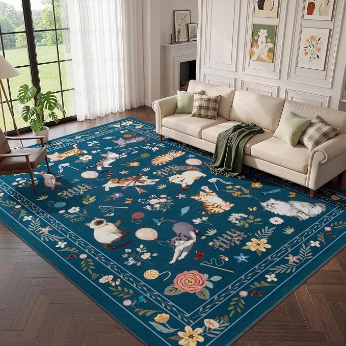 Unirea 6x9 Dark Blue Cat Area Rug by UNIREA