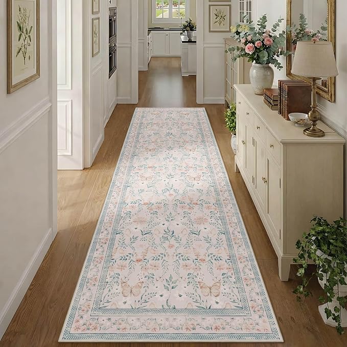 Rugxara 2'6" x 8' Floral Runner Rug, Washable Runners by Rugxara