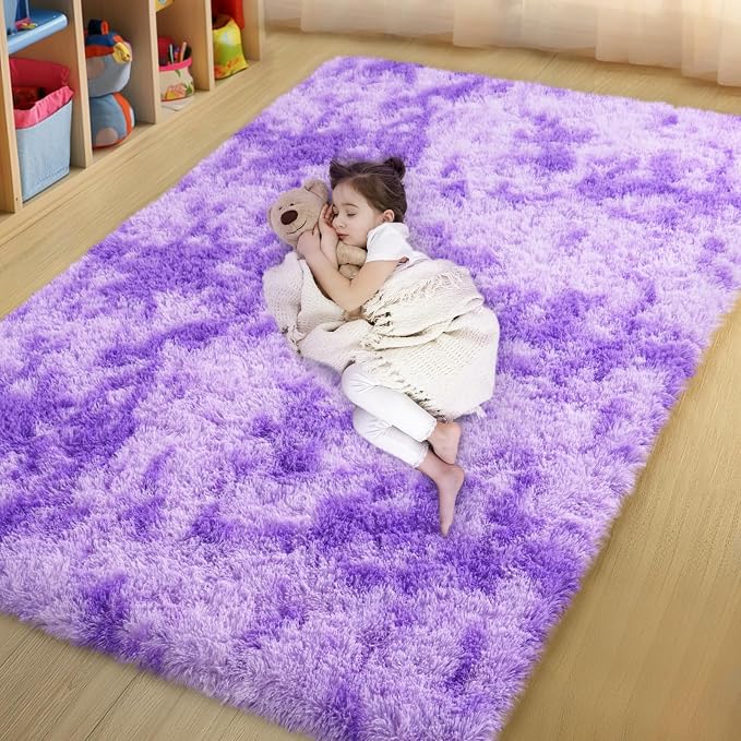 qulint 4x6 Area Rugs for Bedroom, Fluffy Soft Purple Rug for Kids Room Fuzzy by QULINT