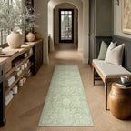 Neutral Kitchen Rug Set of 3 Washable Green Floral Kitchen Mats - Image 3