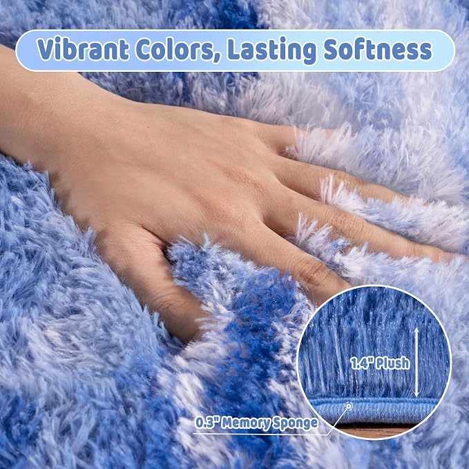 Shag Rugs for Living Room 5x7, Ultra Soft Abstract Blue Big Fuzzy Rugs for - Image 6