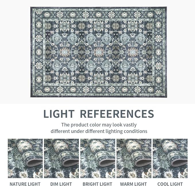 Washable 9×12 Area Rug for Living Room, Vintage Floral Rug Soft Non Slip Stain - Image 6
