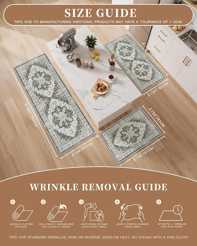 Madane 2-Piece Kitchen Runner Rug Set, Small Area Rug Non-Slip Vintage Door Mat - Image 5